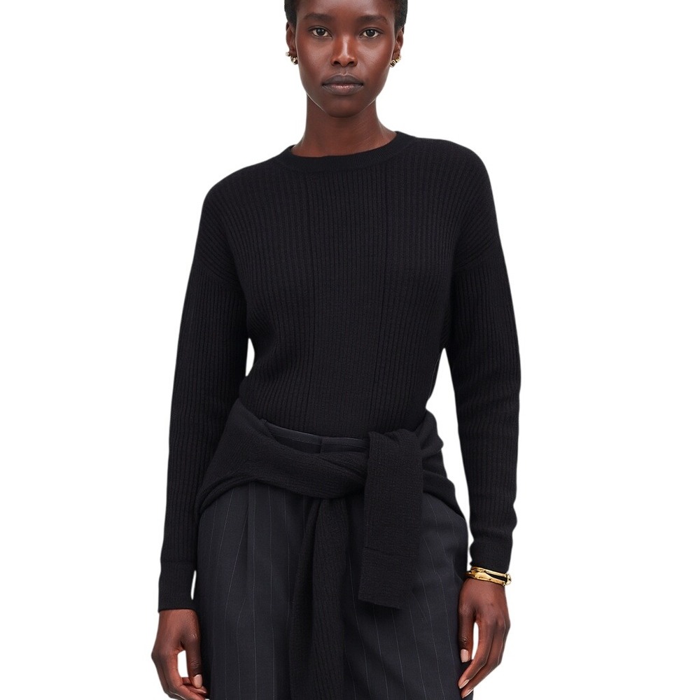 NWT Madewell Black Ribbed Alpaca Lightweight Crewneck Sweater S‎ Quiet Luxury